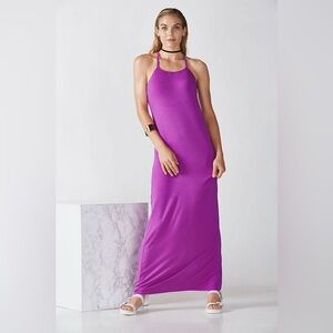 FABLETICS Neema Maxi Dress M Freesia Pink Sport Luxe Racerback Twist Knit Long